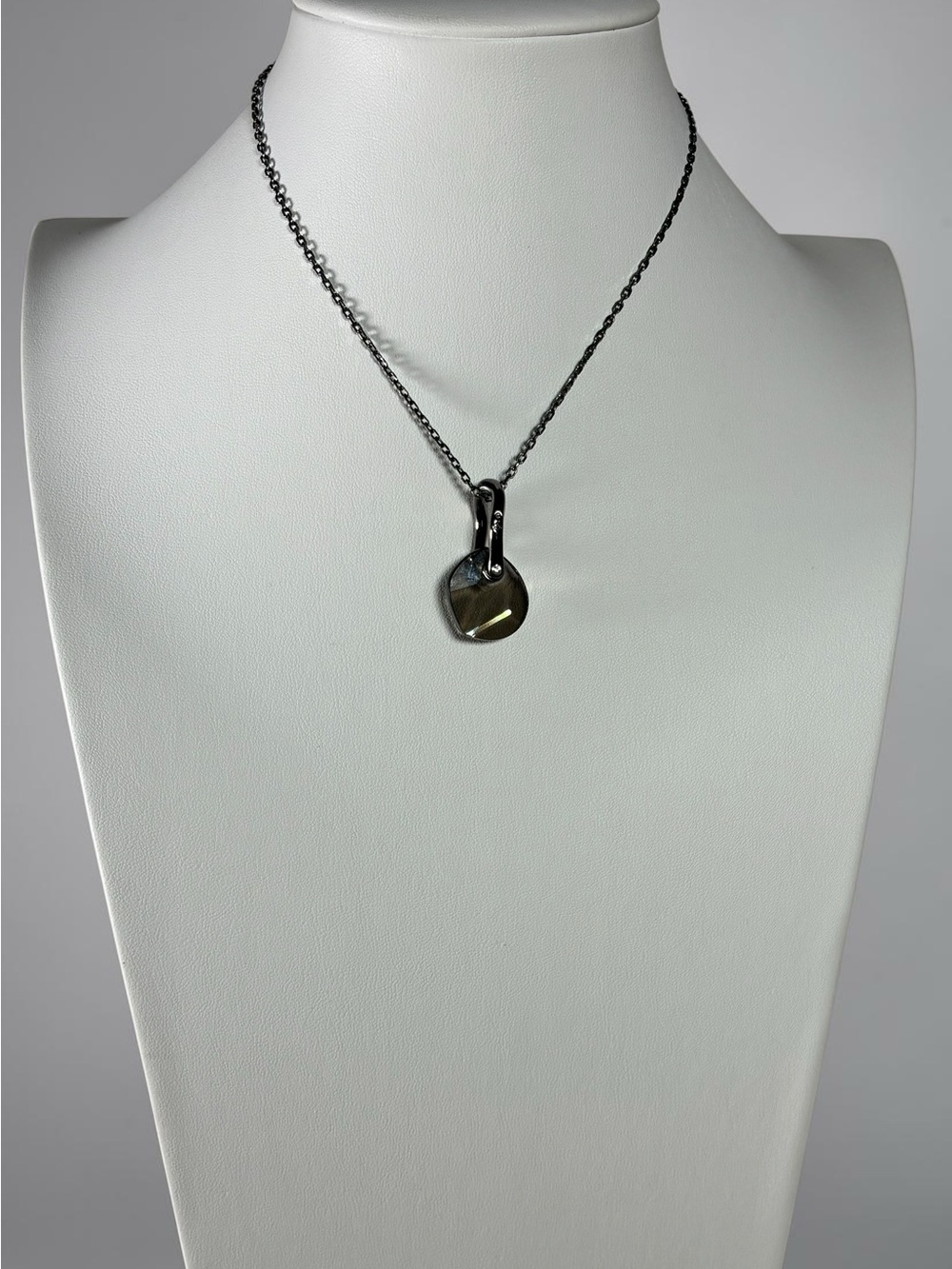 Swarovski Signed Swan Silver-Tone Smoky Gray Crystal Pendant Necklace